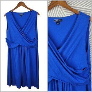 Lands End Wrap Top Dress Large Pima Cotton Royal Blue Knee Length Stretch